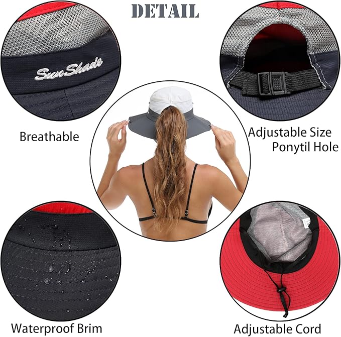 Womens Summer Sun Hat Beach Hat Wide Brim Outdoor UV Protection Hat Foldable - Image 3