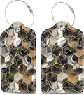 Gold Ink Hexagon Texture Luggage Tags 2PCS PU Leather Suitcases Tag by MSEAANBK