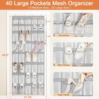 FENTEC 40 Large Pockets Over The Door Shoe Organizer, Mesh Hanging Shoe - Image 6