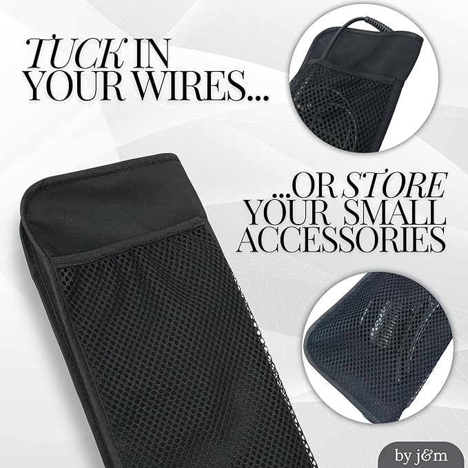 Hair Straightener Mat & Pouch by j&m - Heat Resistant - Fits ghd, BaByliss & Larger Flat Irons - Zip-Up All-in-One Compact Travel Case