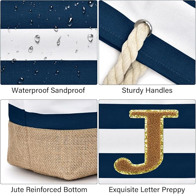 Becokan Beach Bag Initial Beach Tote - Image 2