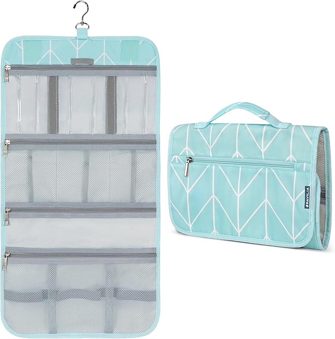 PAVILIA Hanging Toiletry Bag Women Men, Travel Kit Foldable Large Toiletries by PAVILIA