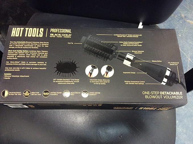 HOT TOOLS Professional Black Gold Detachable One-Step Volumizer and Hair Dryer, 2.8 inch Barrel
