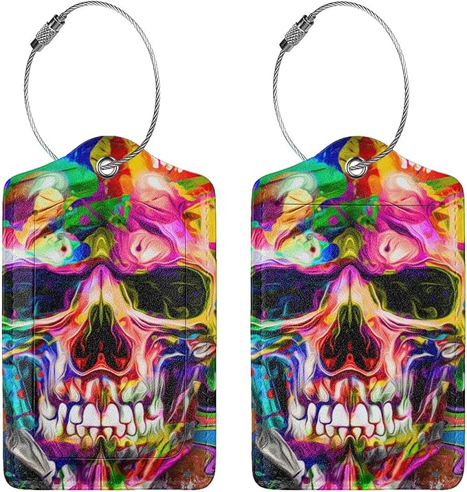 Artistic Skull Leather Luggage Tags - Image 3
