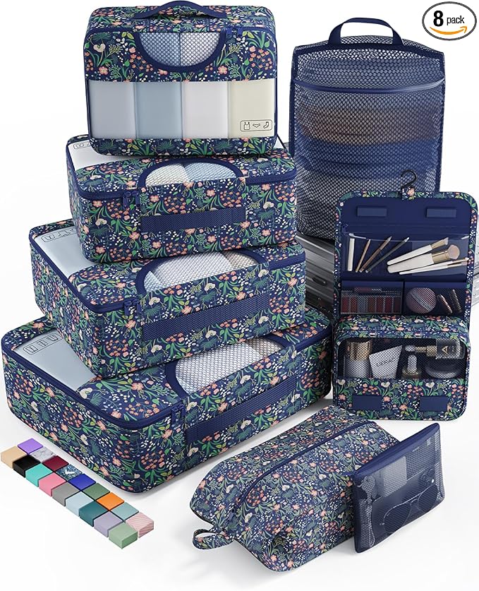 Veken 8 Set Packing Cubes for Travel Essentials, Suitcase Organizer Bags in 4 by Veken