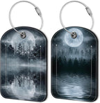 2 PCS Leather Luggage Tag for Suitcase Forest Moonlight Reflection in Water by Unknown