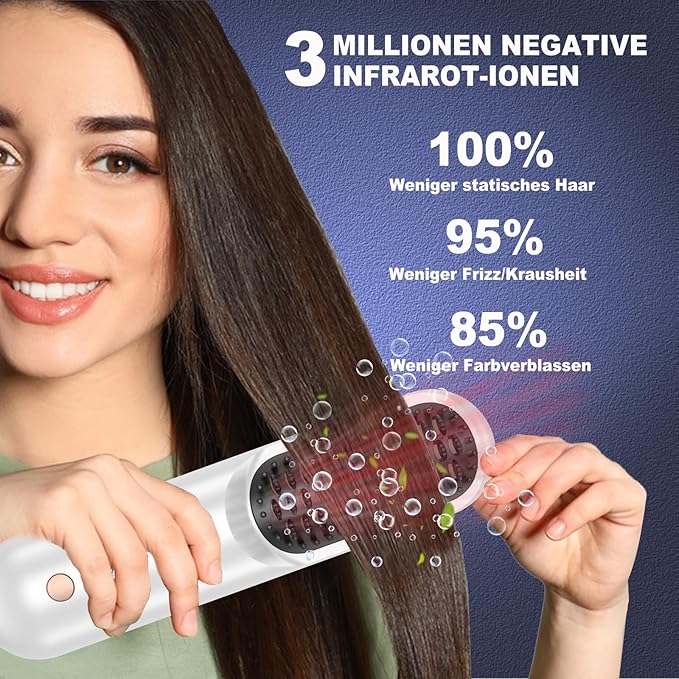 Cordless Straightener Brush, Portable Mini Hair Straightening Brush for Travel, Rechargeable 9000 mAh USB-C, Lightweight Anti-Scald Heated Styling Tools & Appliances (White)