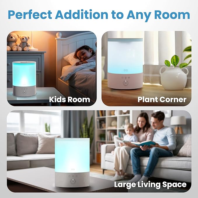 Everlasting Comfort 2.5L Top Fill Humidifiers for Bedroom - Quiet Easy to Fill & Clean, 24HR Runtime, Night Lights, Timer, Ultrasonic Cool Mist Humidifier, Auto Shut-Off, Essential Oil Diffuser