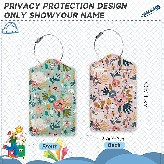 2 Pack Leather Luggage Tag for Suitcase Spring Flowers Leaves Berries Unique - Image 2