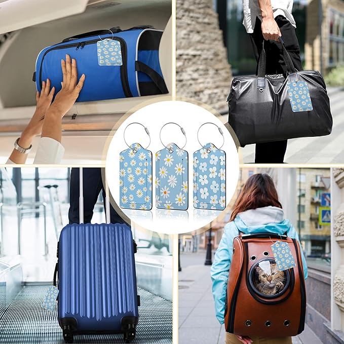 3 PCS Vintage Groovy Flowers Luggage Tags, Suitcase Tags Privacy Cover ID Label - Image 7