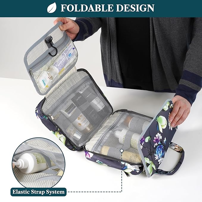 PAVILIA Hanging Toiletry Bag Travel Bag Women Men, Foldable Cosmetic Organizer - Image 4