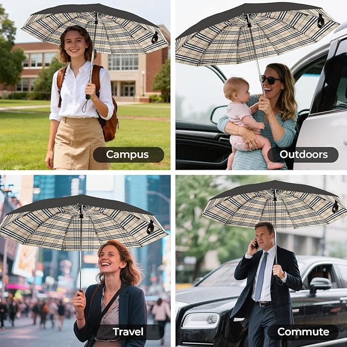 Compact Inverted Travel Umbrella, Automatic Open Close, 9-Rib 46 Inch Windproof - Image 8
