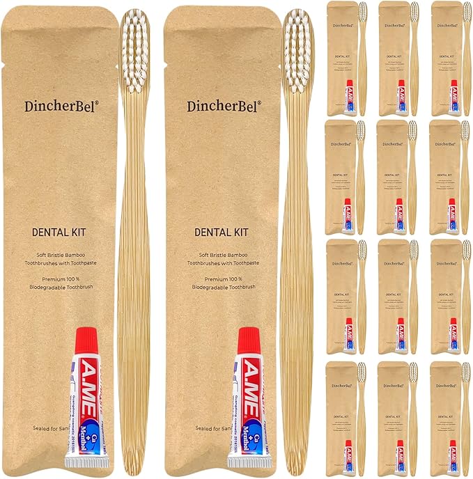 Bamboo Toothbrushes Kit Bulk, Disposable Toothbrushes by DincherBel
