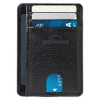 LEATHER Handcrafted Front Pocket Credit Card Holder with RIFD Blocking (Jet Black)
