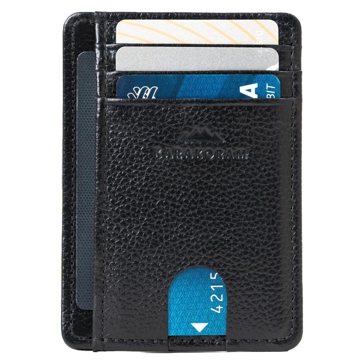 LEATHER Handcrafted Front Pocket Credit Card Holder with RIFD Blocking (Jet Black)