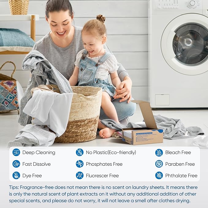 Fragrance Free Laundry Detergent Sheets Travel Eco-friendly 300 Loads Fisroa - Image 2