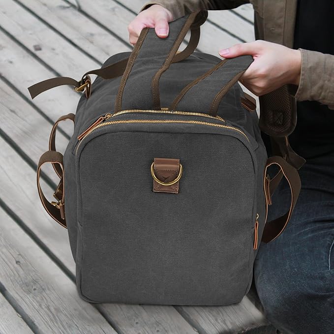 60L Travel Bags for Men, Nomad Canvas Duffle Bag Vintage Genuine Leather Travel - Image 7