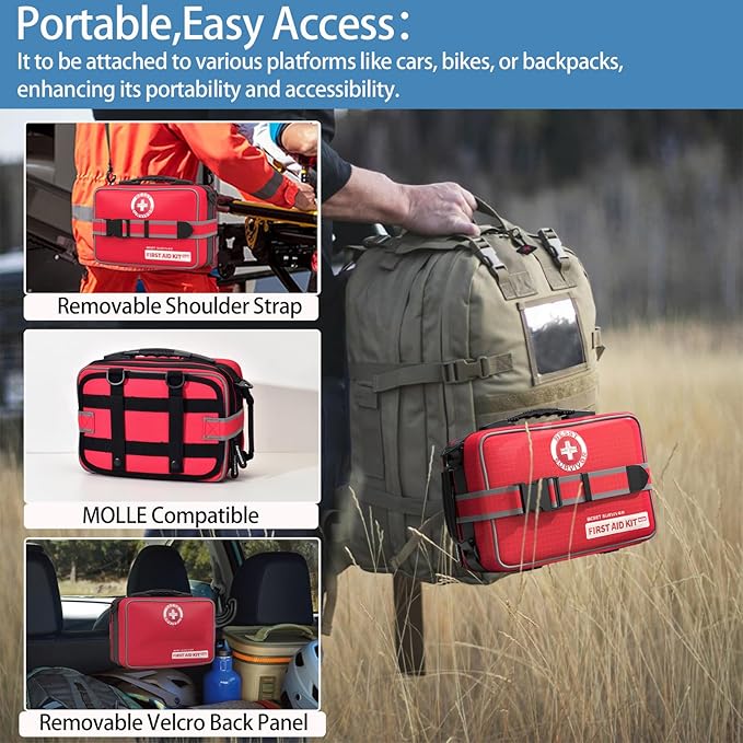 Upgrade Comprehensive Premium First Aid Kit, Labeled Compartments Trauma Kits - Image 6