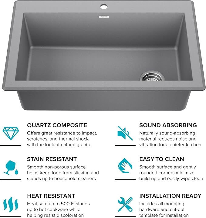 KRAUS Forteza 33-inch Drop In/Undermount Single Bowl Granite Kitchen Sink in - Image 16