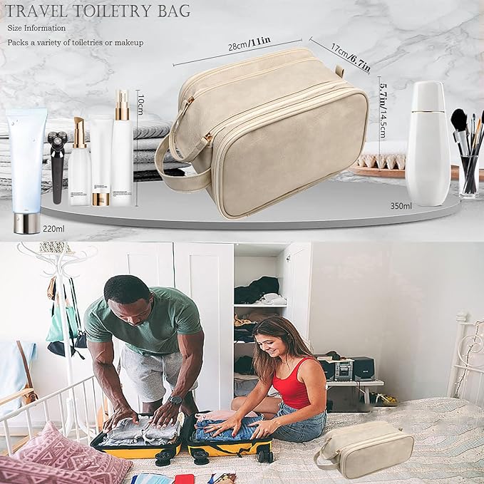 Travel Toiletry Bag for Women PU Triple-layer Double Zipper Toiletry Bags - Image 3