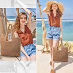 Straw Beach Bags for Women Woven Beach Tote Bag Casual Boho Large Shoulder - Image 2