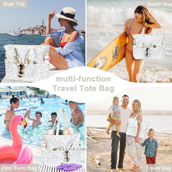 LEDAOU Large Beach Tote Bag Women Waterproof Sandproof Zipper Beach Tote Bag - Image 6