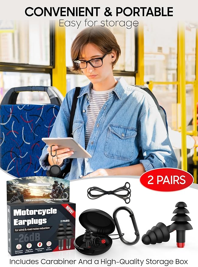 Motorcycle Ear Plugs, 2 Pairs Reusable Silicone, 26dB Wind Noise Reduction & - Image 6