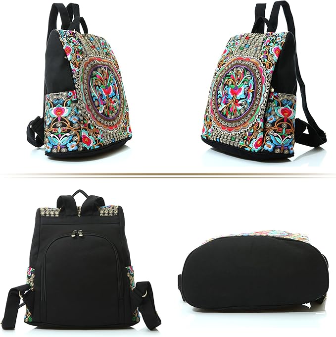 Jursccu Embroidered Women Backpack Purse, Fashion Canvas Travel Anti-theft - Image 7