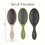 Conair Detangling Hair Brush Set, 3-Pack Detangler Brushes for Wet or Dry Hair, Gentle Detangler for All Hair Types, Bristle Hair Brushes for Women, Evergreen, Blush Pink, Black Assorted