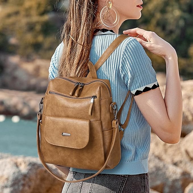 PU Leather Backpack Purse for Women Fashion Multipurpose Design Handbag Ladies - Image 5