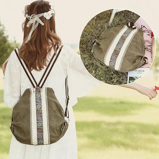 Goodhan Women Canvas Backpack Daypack Casual Shoulder Bag, Vintage Heavy-duty - Image 7