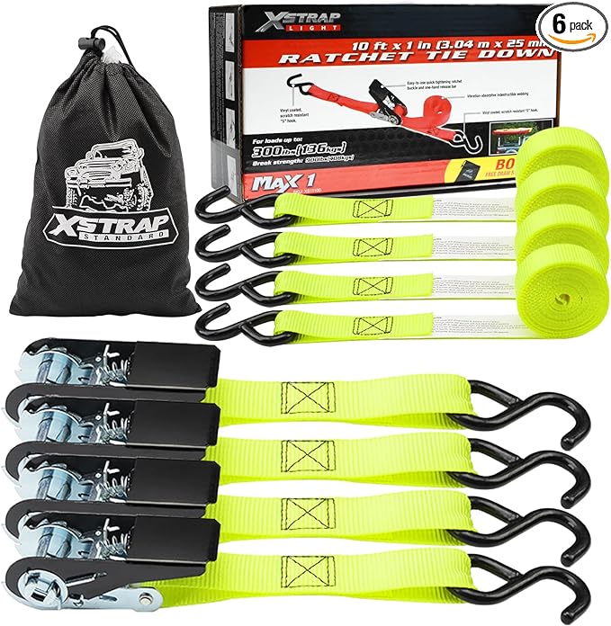 XSTRAP STANDARD Ratchet Tie Down Straps 4 Pk 10 Ft- 300 Lbs Load Cap- 900 Lbs by XSTRAPSTANDARD