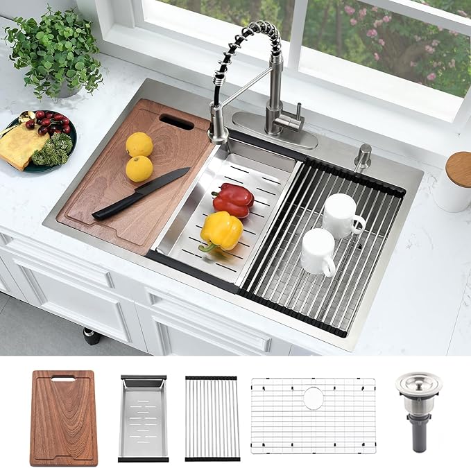 33x19 Drop In Kitchen Sink Workstation-Bokaiya Stainless Steel Kitchen Sinks by Bokaiya