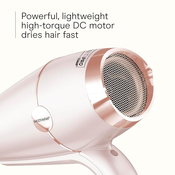 INFINITI PRO CONAIR SmoothWrap Hair Dryer, Blow Dryer with Diffuser and Concentrator Attachments, Advanced Plasma and Ceramic Technology for Less Frizz, More Volume, and Body, Champagne