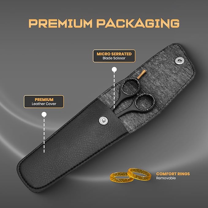 Hair Cutting Scissors - 6.5” Professional Hair Scissors For Men and Women High Carbon Stainless Steel With Serrated Blade And Leather Bag - Barber Scissors - Salon Hair Shears, Haircut Scissors