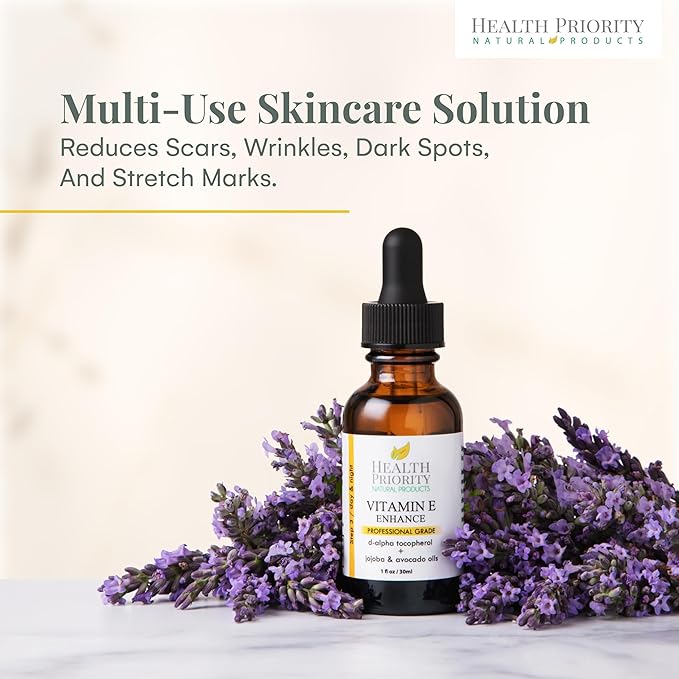 Health Priority Naturals|Organic Vitamin E Oil for Skin/Scars - 30,000 IU, 1 Fl Oz - Handmade in South Carolina, Non-GMO, Gluten/Cruelty Free, Vegan - Lavender Scented