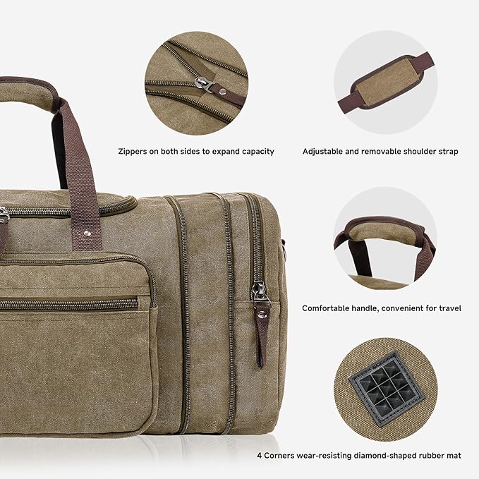 Canvas Expandable Duffle Bag for Men Traveling, Luggage Travel Bag Weekender - Image 6