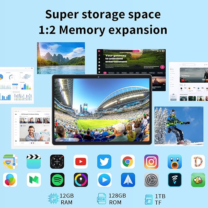 Android 14 Tablet with Keyboard, 12GB RAM, 128GB Storage, 1TB Expandable - Image 2