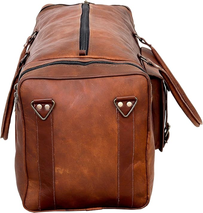 Large Leather 32 Inch Luggage Handmade Duffel Bag Carryall Weekender Travel - Image 6