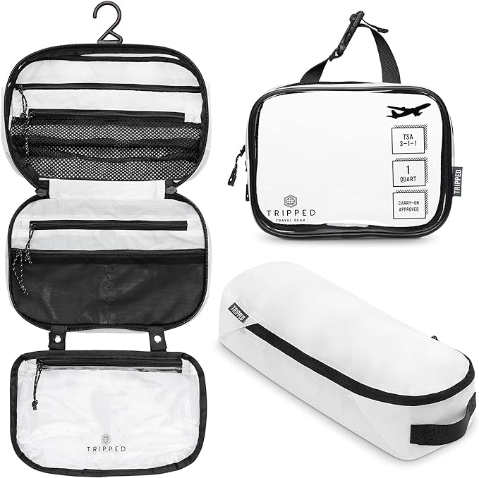 Toiletry Bag Kit Set: Hanging Travel Toiletry Bag + 311 TSA Cosmetic Liquid Bag by TRIPPEDTravelGear