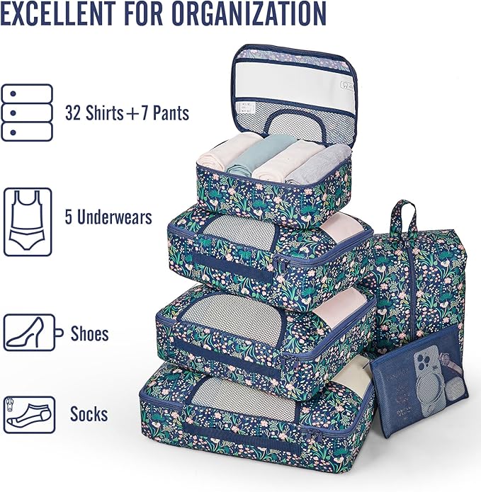 Veken 8 Set Packing Cubes for Travel Essentials, Suitcase Organizer Bags in 4 - Image 5