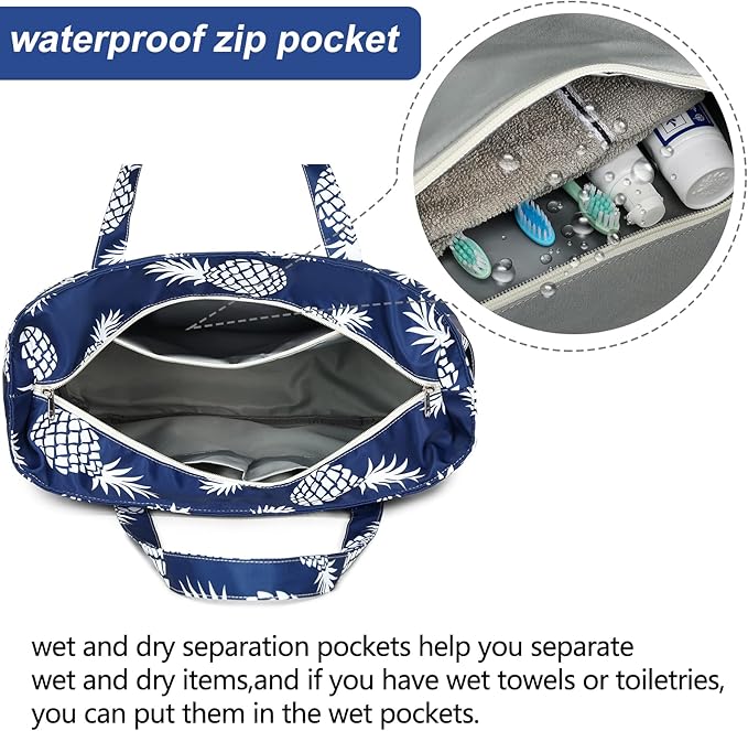 LEDAOU Large Beach Tote Bag Women Waterproof Sandproof Zipper Beach Tote Bag - Image 4