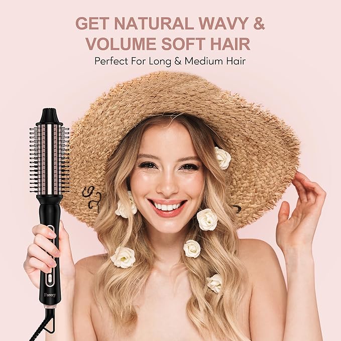 Farery Thermal Brush 5 Adjustable Temps, 1.5 Inch Hot Curling Brush for Big Bouncy Curls, Non-Blowing Heated Round Brush, Ceramic Curling Wand for Medium & Long Hair, Dual Voltage for Travel