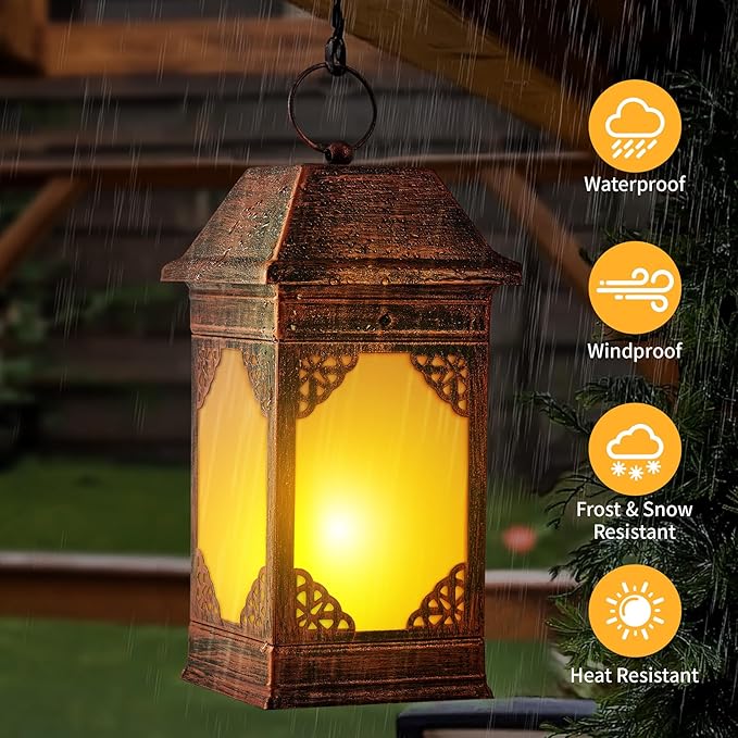 14" Solar Lanterns Outdoor Waterproof, Glass Flickering Flame Solar Lantern - Image 5