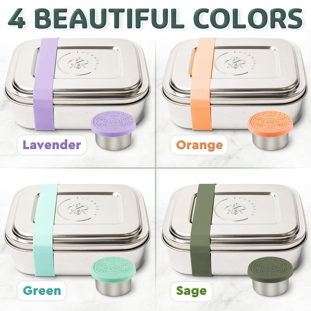 Stainless Steel Bento Box + Condiment Container (Green / 47oz / 1400ml)