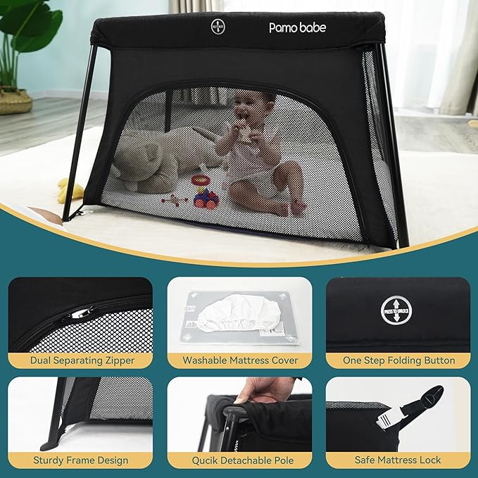 Pamo Babe Travel Crib Lightweight Baby Playard - Image 5