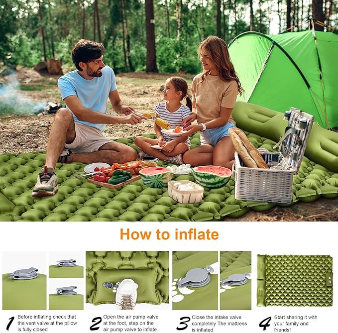 Double Sleeping Pad, Ultralight 3" Extra-Thick Self Inflating Sleeping Mat - Image 4