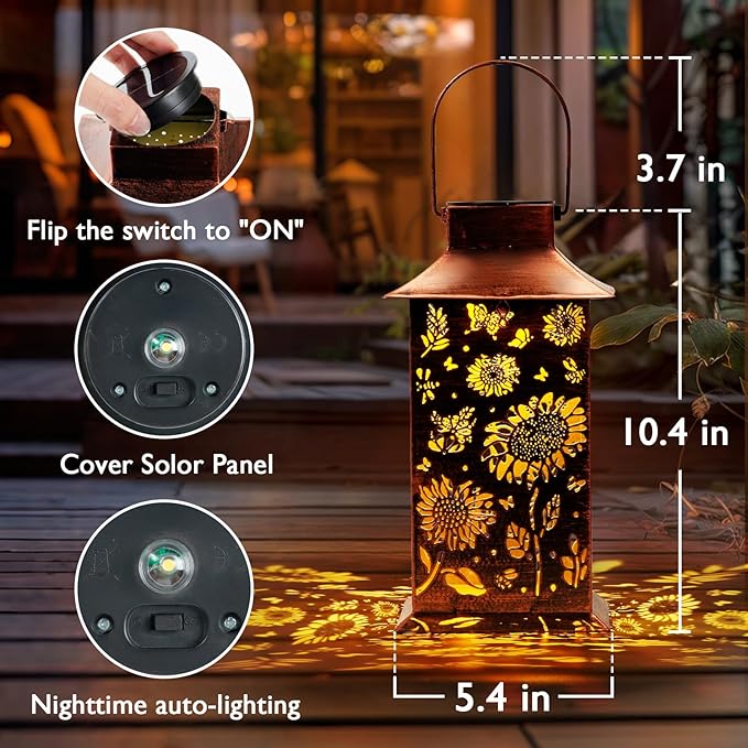 Homemory Sunflower Solar Lanterns Waterproof, Metal Hanging Hollowed-Out Metal - Image 3