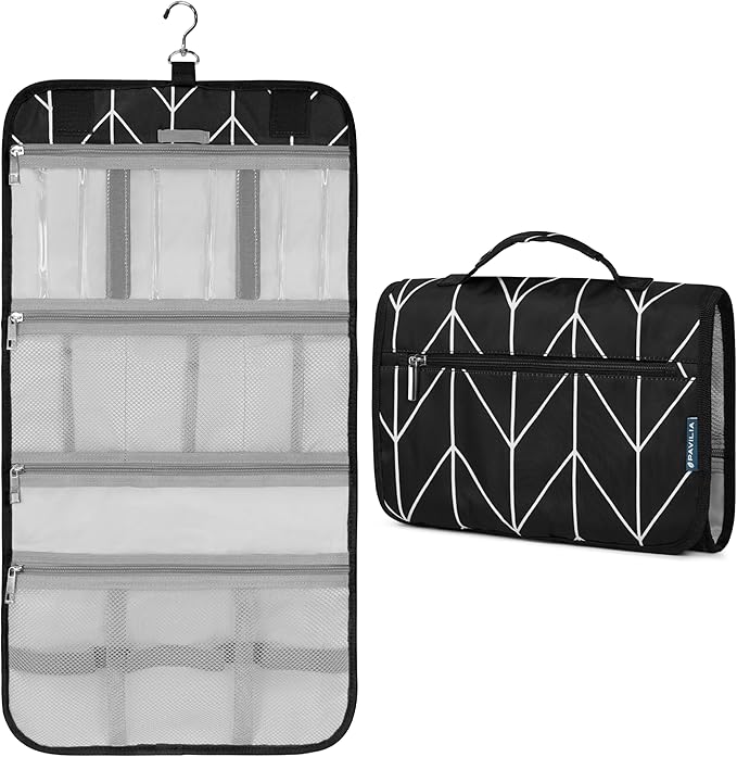 PAVILIA Hanging Toiletry Bag Women Men, Travel Kit Foldable Large Toiletries by PAVILIA
