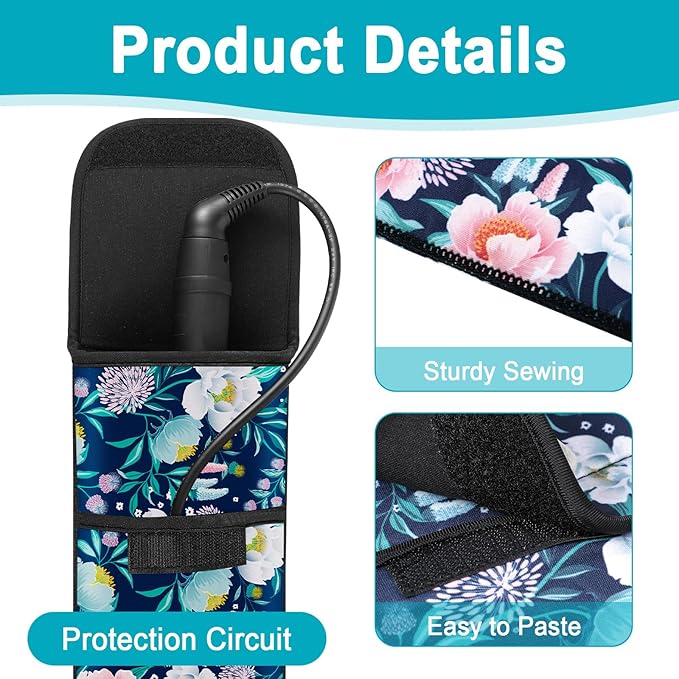 Shappy 2 Pcs Heat Resistant Hair Tools Bag Curling Iron Travel Case Cover Neoprene Flat Iron Holder Travel Case and Silicone Mat Pouch for Hot Hair Tools Storage Organizer(Flower Style)